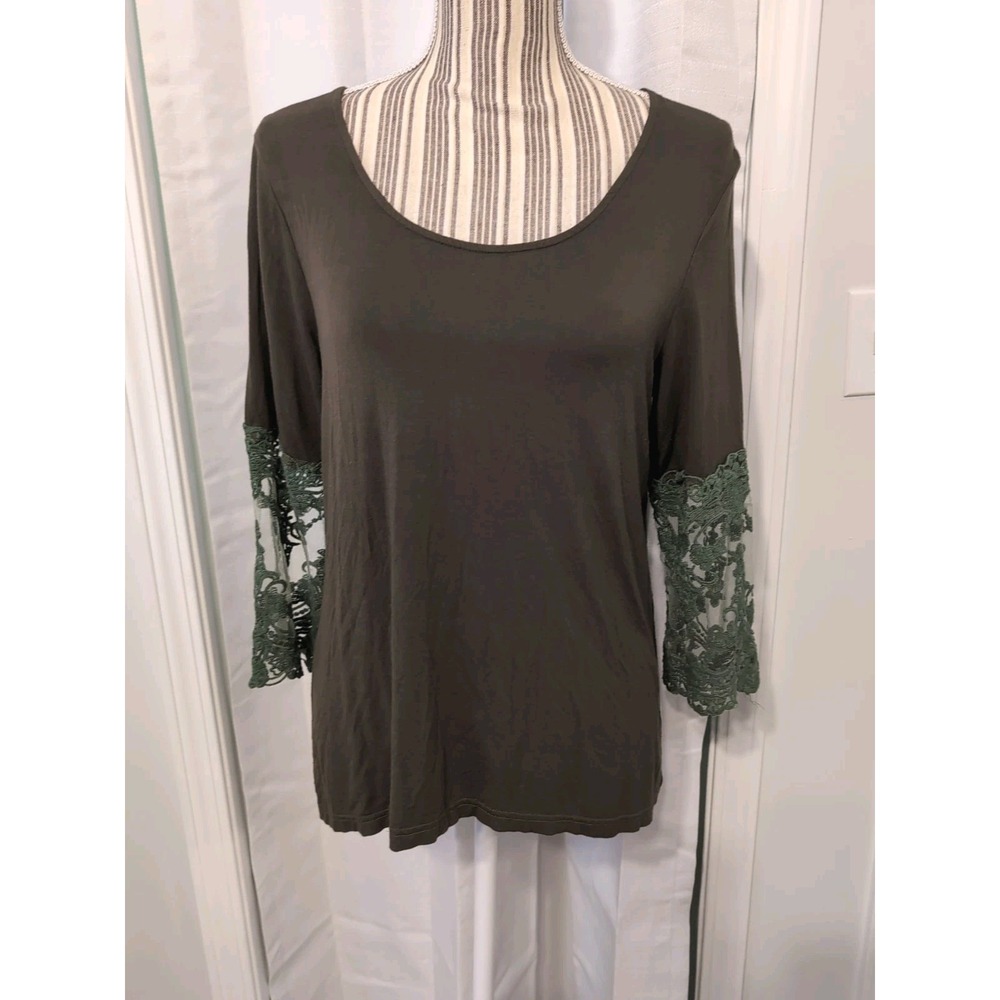 Altar'd State Boho Olive Green Top Lace Sleeve Open Back M Cottagecore Peasant